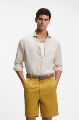 Camicia regular fit in lino lavato, Beige chiaro