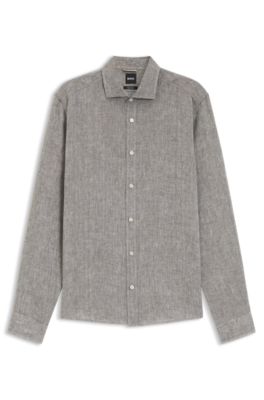Regular-fit shirt in washed linen, Grey