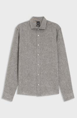 Regular-fit shirt in washed linen, Grey