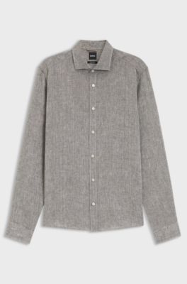 Regular-fit shirt in washed linen, Grey