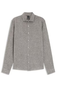 Regular-fit shirt in washed linen, Grey