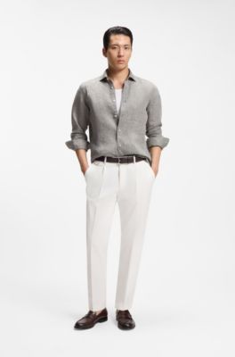 Regular-fit shirt in washed linen, Grey