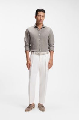 Regular-fit shirt in washed linen, Grey