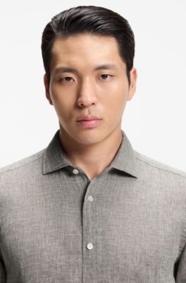 Regular-fit shirt in washed linen, Grey