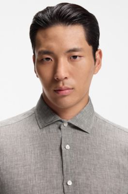 Regular-fit shirt in washed linen, Grey