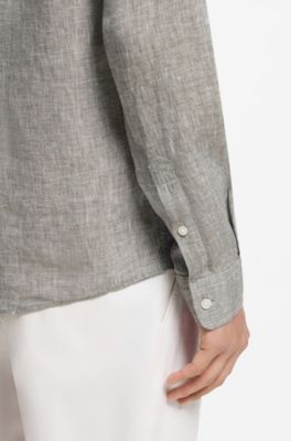Regular-fit shirt in washed linen, Grey