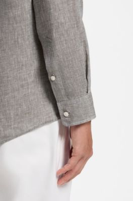 Regular-fit shirt in washed linen, Grey