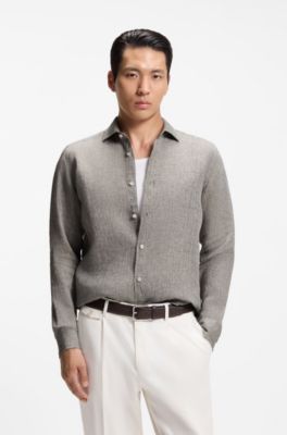 Regular-fit shirt in washed linen, Grey