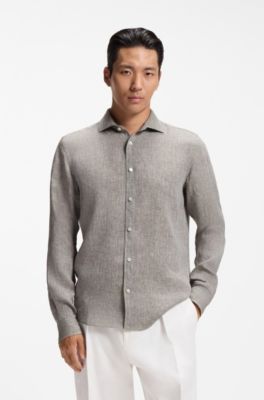 Regular-fit shirt in washed linen, Grey
