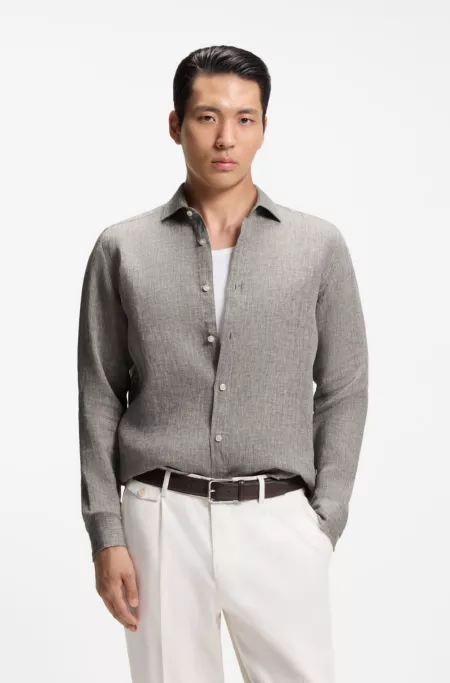 Regular-fit shirt in washed linen