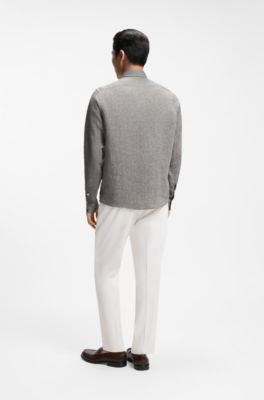 Regular-fit shirt in washed linen, Grey