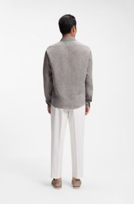 Regular-fit shirt in washed linen, Grey