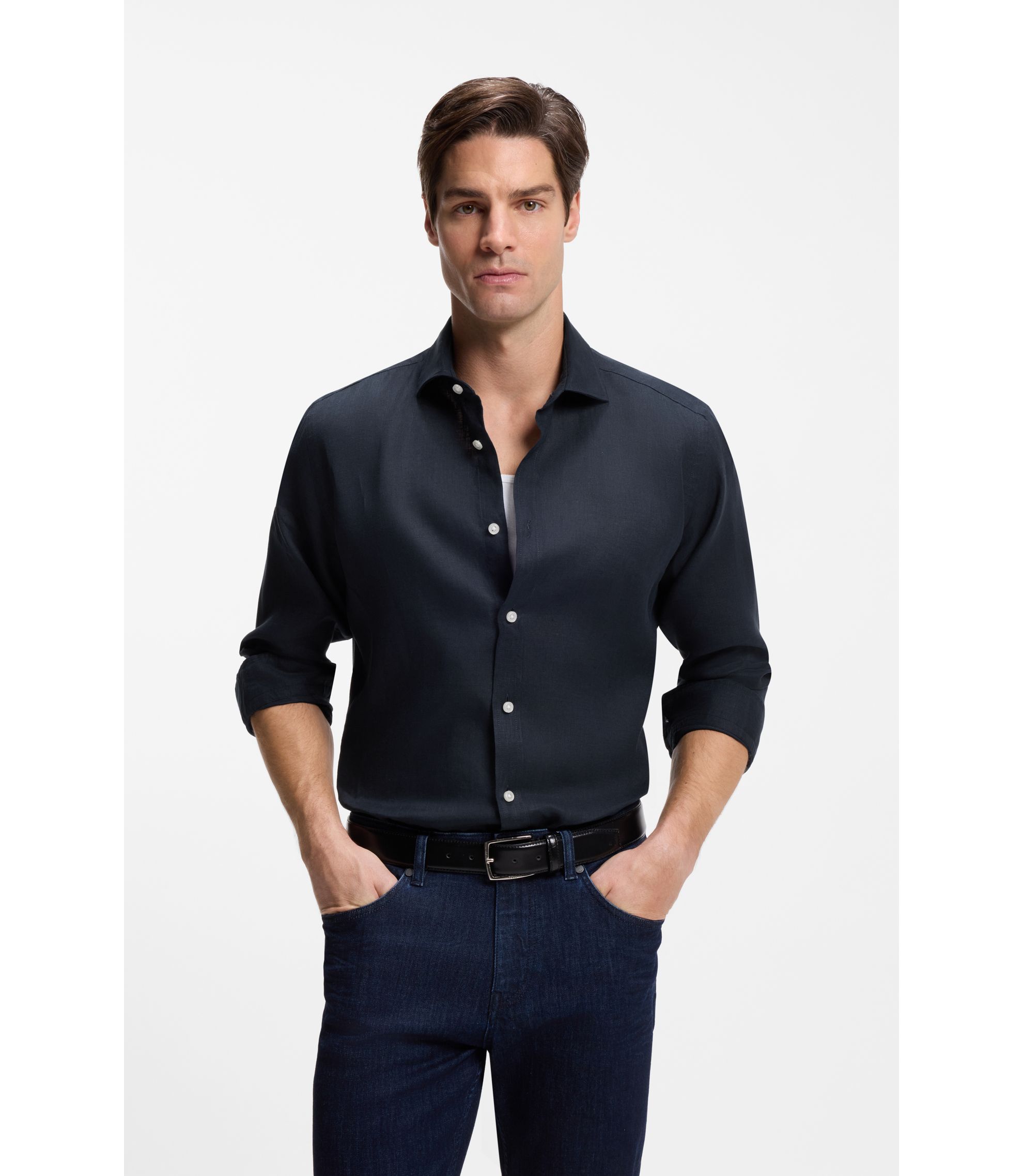 Regular-Fit Hemd aus gewaschenem Leinen