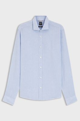 Regular-fit shirt in washed linen, Light Blue