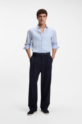 Chemise Regular en lin lav&eacute;, bleu clair