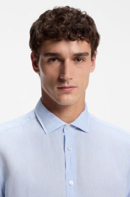 Chemise Regular en lin lav&eacute;, bleu clair