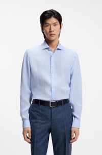 Regular-fit shirt in washed linen, Light Blue