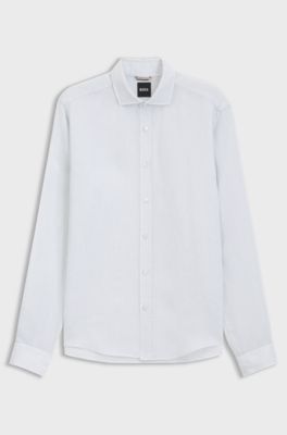 Regular-fit shirt in washed linen, Light Blue