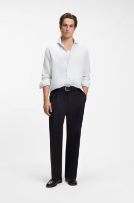 Regular-fit shirt in washed linen, Light Blue