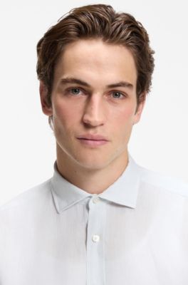 Regular-fit shirt in washed linen, Light Blue