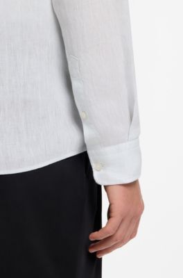 Regular-fit shirt in washed linen, Light Blue