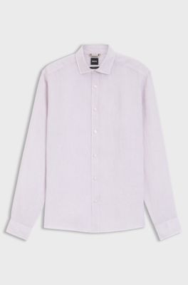 Regular-fit shirt in washed linen, Light Purple