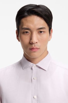 Regular-fit shirt in washed linen, Light Purple