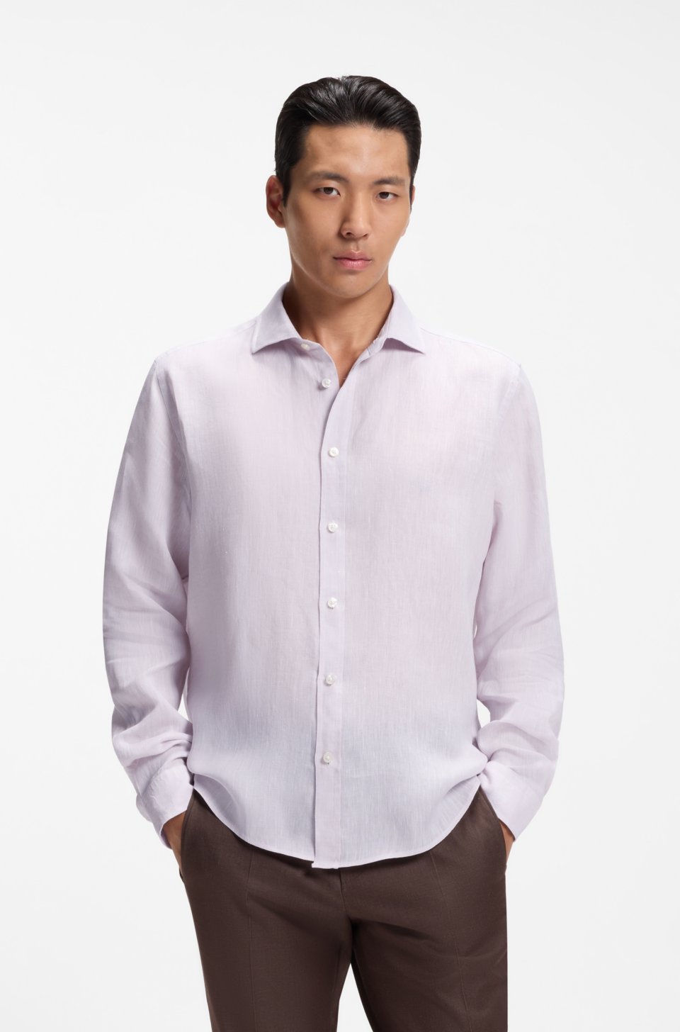 Regular-fit shirt in washed linen