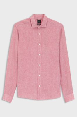 Regular-fit shirt in washed linen, Red