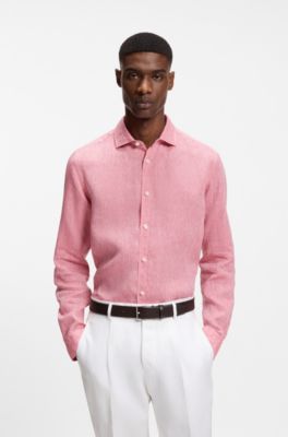 Regular-fit shirt in washed linen, Red