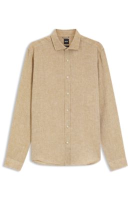 Regular-fit shirt in washed linen, Gold