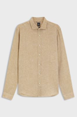 Regular-fit shirt in washed linen, Gold