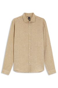 Regular-fit shirt in washed linen, Gold
