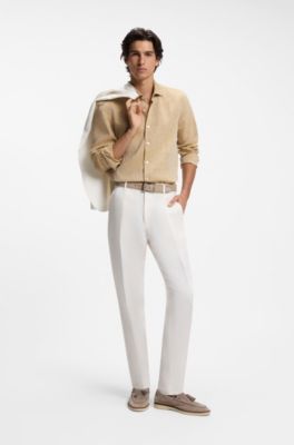 Regular-fit shirt in washed linen, Gold