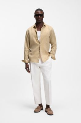 Regular-fit shirt in washed linen, Gold