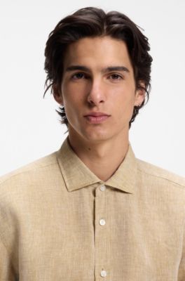 Camicia regular fit in lino lavato, Oro