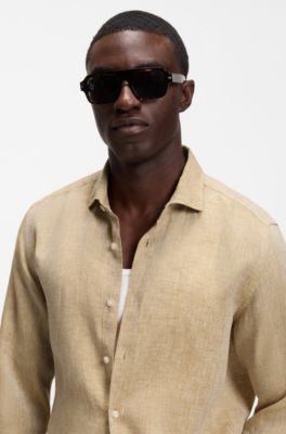 Regular-fit shirt in washed linen, Gold