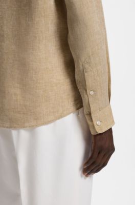 Regular-fit shirt in washed linen, Gold