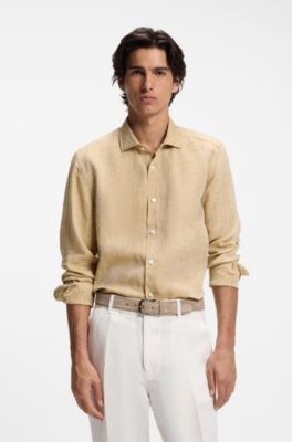 Regular-fit shirt in washed linen, Gold