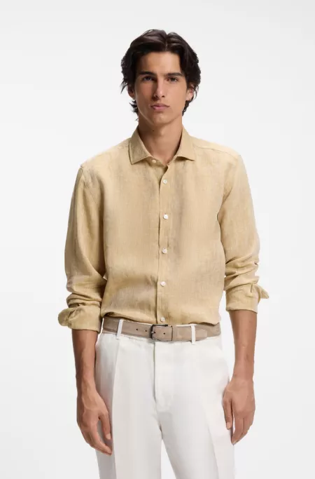 Regular-fit shirt in washed linen