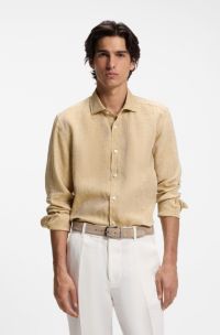 Regular-fit shirt in washed linen, Gold