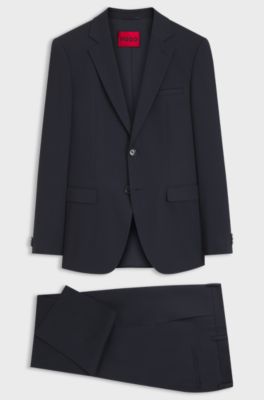 Two-piece extra-slim-fit suit in patterned fabric, Dark Blue