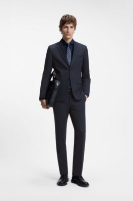Two-piece extra-slim-fit suit in patterned fabric, Dark Blue