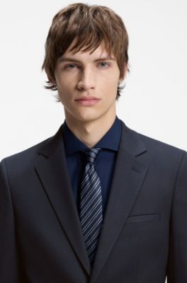 Two-piece extra-slim-fit suit in patterned fabric, Dark Blue
