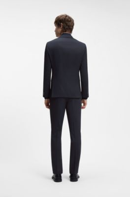 Tweedelig, extra slim-fit pak van een materiaalmix met dessin, Donkerblauw