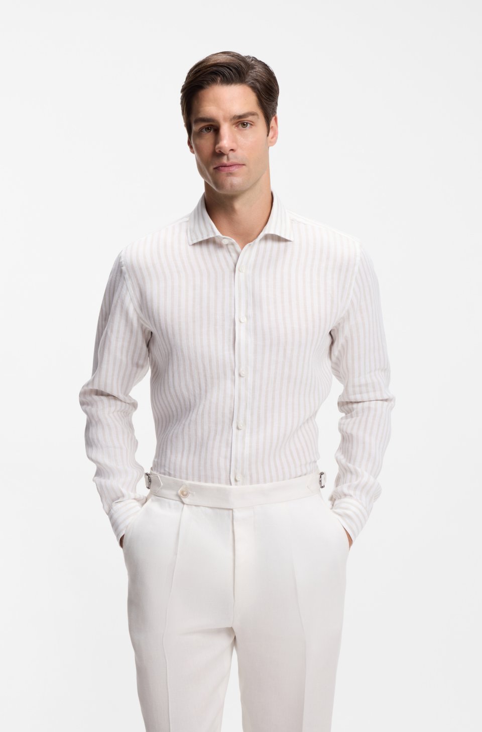 Regular-fit shirt in striped linen
