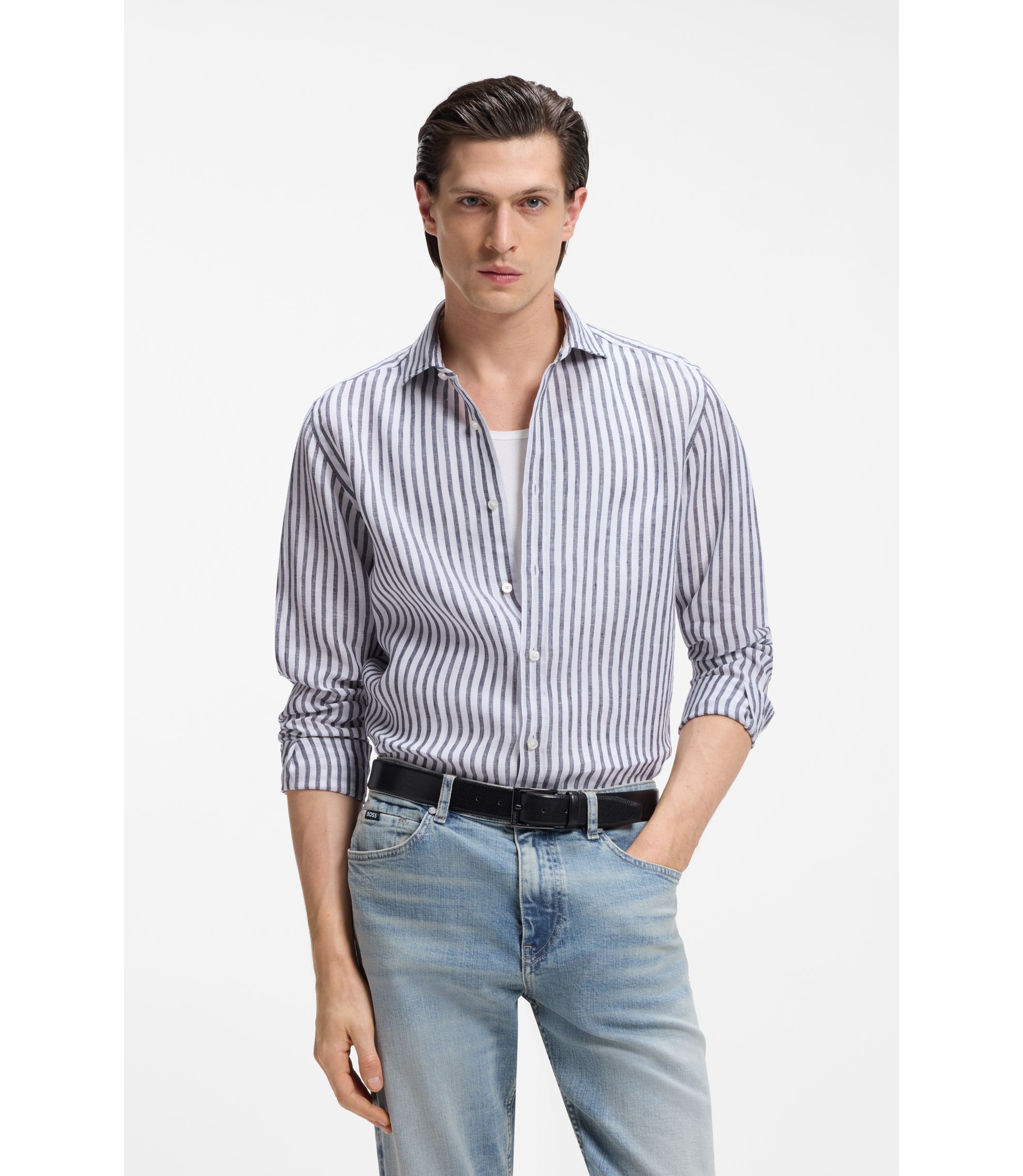 Regular-Fit Hemd aus Leinen mit Streifen-Muster