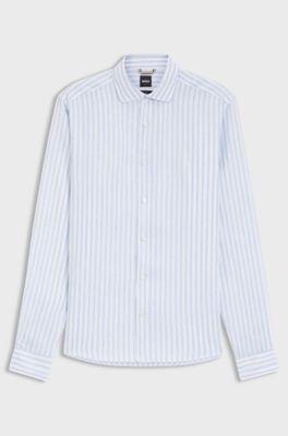 Regular-fit shirt in striped linen, Light Blue stripes