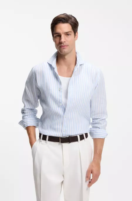Regular-fit shirt in striped linen