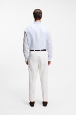 Regular-fit shirt in striped linen, Light Blue Stripes